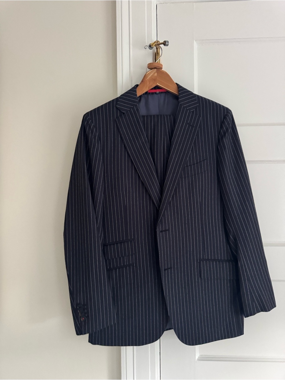 Suit Supply Men's Navy Wool Pinstripe Suit - Classic Tailored Jacket